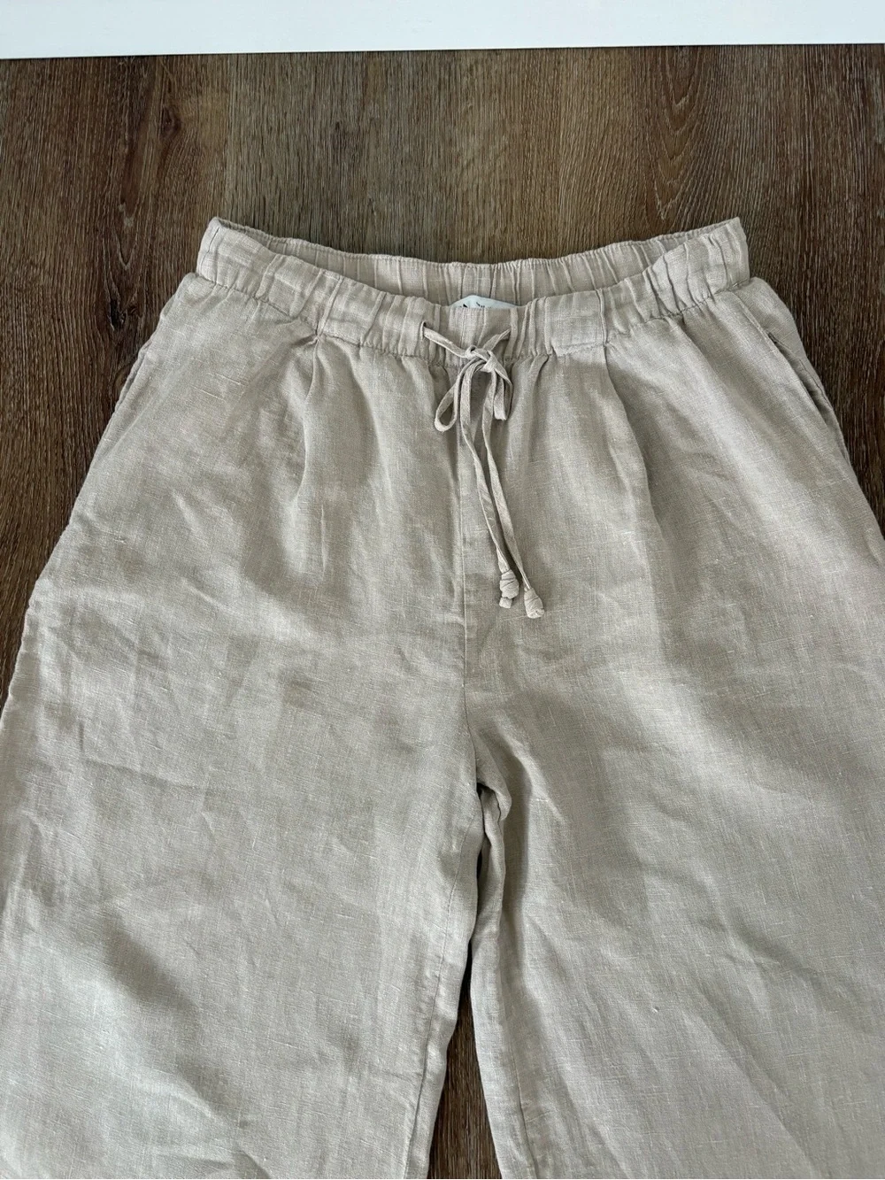 Zara Linen Wide-Leg Palazzo Drawstring Pants in Natural Size: XS /